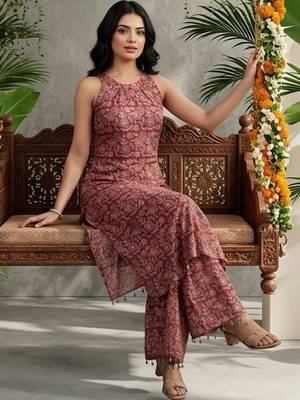 Women Ethnic Motifs Printed Regular Pure Cotton Kurta with Palazzos 1