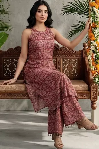 Women Ethnic Motifs Printed Regular Pure Cotton Kurta with Palazzos