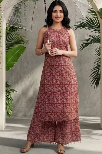 Women Ethnic Motifs Printed Regular Pure Cotton Kurta with Palazzos