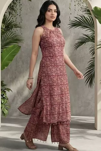 Women Ethnic Motifs Printed Regular Pure Cotton Kurta with Palazzos