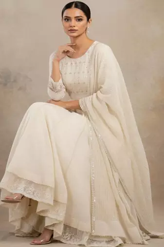 Women Ethnic Motifs Embroidered Panelled Sequinned Pure Cotton Kurta with Trousers & With Dupatta
