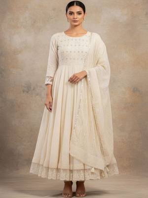 Women Ethnic Motifs Embroidered Panelled Sequinned Pure Cotton Kurta with Trousers & With Dupatta 3