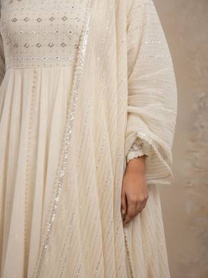 Women Ethnic Motifs Embroidered Panelled Sequinned Pure Cotton Kurta with Trousers & With Dupatta 4