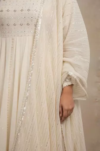 Women Ethnic Motifs Embroidered Panelled Sequinned Pure Cotton Kurta with Trousers & With Dupatta