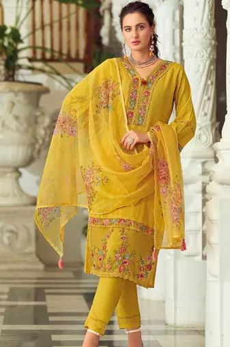 Women Floral Embroidered Regular Thread Work Pure Cotton Kurta with Trousers & With Dupatta