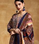 Floral Printed V-Neck Straight Kurta With Trousers And Dupatta