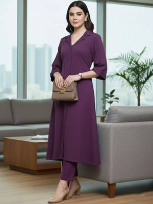 Women Regular Silk Crepe Kurta with Trousers 1