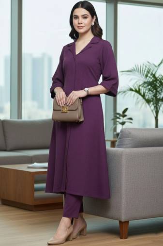Women Regular Silk Crepe Kurta with Trousers
