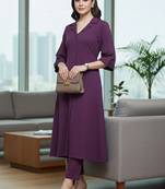 Women Regular Silk Crepe Kurta with Trousers