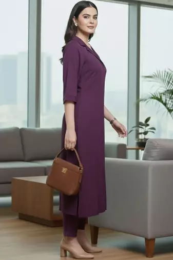 Women Regular Silk Crepe Kurta with Trousers