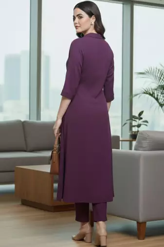 Women Regular Silk Crepe Kurta with Trousers