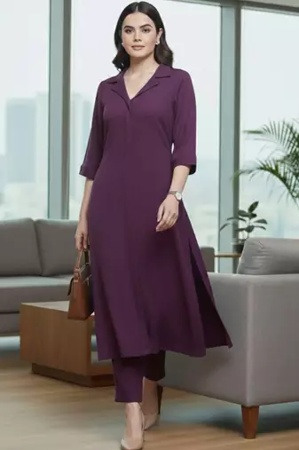 Women Regular Silk Crepe Kurta with Trousers