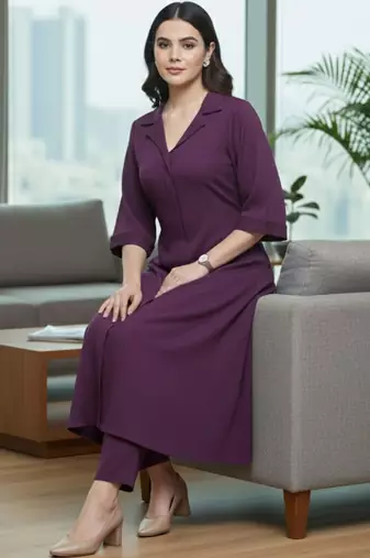 Women Regular Silk Crepe Kurta with Trousers