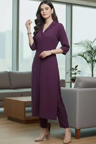 Women Regular Silk Crepe Kurta with Trousers