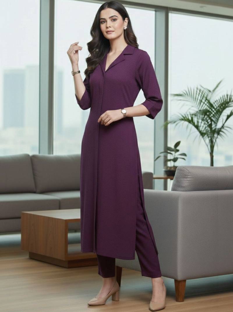 Women Regular Silk Crepe Kurta with Trousers