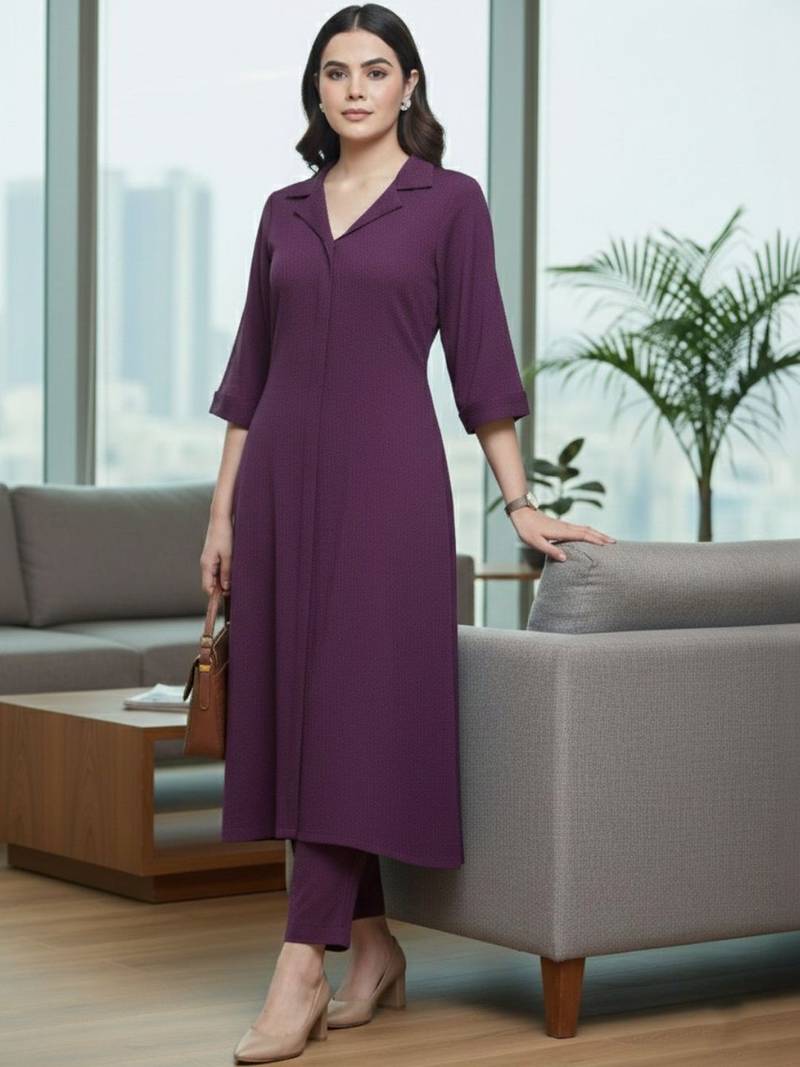 Women Regular Silk Crepe Kurta with Trousers