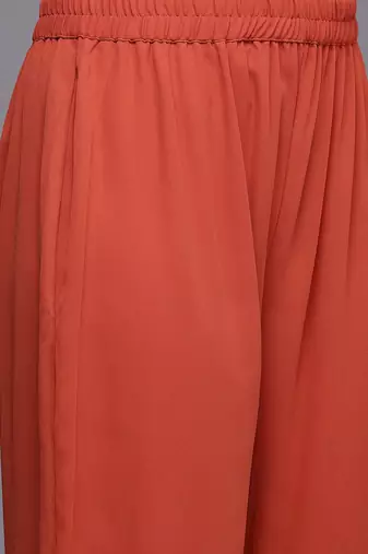 Floral Yoke Design Pleated Sequinned Kurta with Trousers