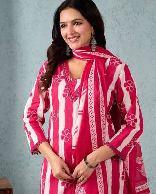 Stripper with Floral Printed Kurta with Trouser & Dupatta 2
