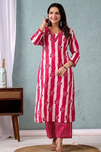 Stripper with Floral Printed Kurta with Trouser & Dupatta