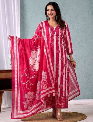 Stripper with Floral Printed Kurta with Trouser & Dupatta 6