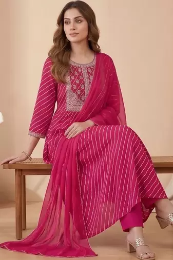 Women Ethnic Motifs Printed Regular Thread Work Kurta with Trousers & With Dupatta