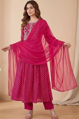 Women Ethnic Motifs Printed Regular Thread Work Kurta with Trousers & With Dupatta