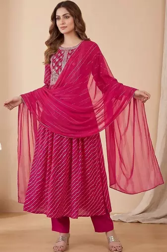 Women Ethnic Motifs Printed Regular Thread Work Kurta with Trousers & With Dupatta