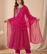 Women Ethnic Motifs Printed Regular Thread Work Kurta with Trousers & With Dupatta