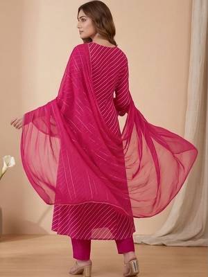 Women Ethnic Motifs Printed Regular Thread Work Kurta with Trousers & With Dupatta 4
