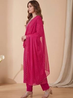 Women Ethnic Motifs Printed Regular Thread Work Kurta with Trousers & With Dupatta 5