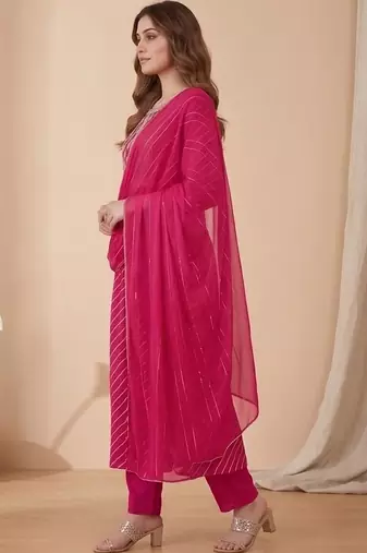 Women Ethnic Motifs Printed Regular Thread Work Kurta with Trousers & With Dupatta