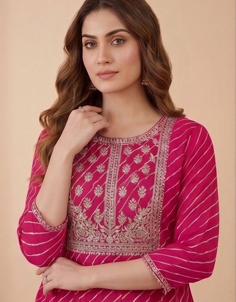 Women Ethnic Motifs Printed Regular Thread Work Kurta with Trousers & With Dupatta