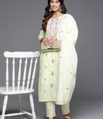 Women Floral Embroidered Regular Mirror Work Pure Cotton Kurta with Trousers & With Dupatta