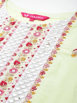 Women Floral Embroidered Regular Mirror Work Pure Cotton Kurta with Trousers & With Dupatta 2