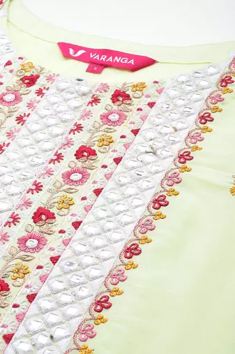 Women Floral Embroidered Regular Mirror Work Pure Cotton Kurta with Trousers & With Dupatta
