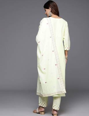 Women Floral Embroidered Regular Mirror Work Pure Cotton Kurta with Trousers & With Dupatta 7