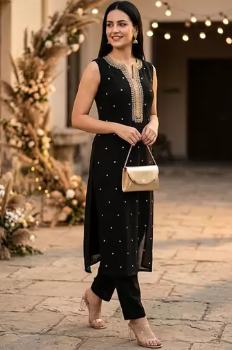 Women Embroidered Regular Kurta with Trousers