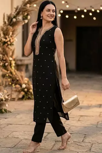 Women Embroidered Regular Kurta with Trousers