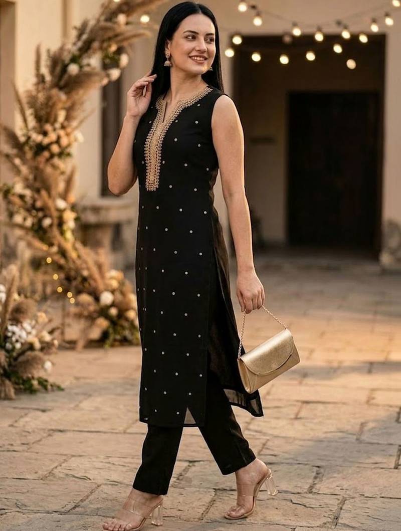 Women Embroidered Regular Kurta with Trousers