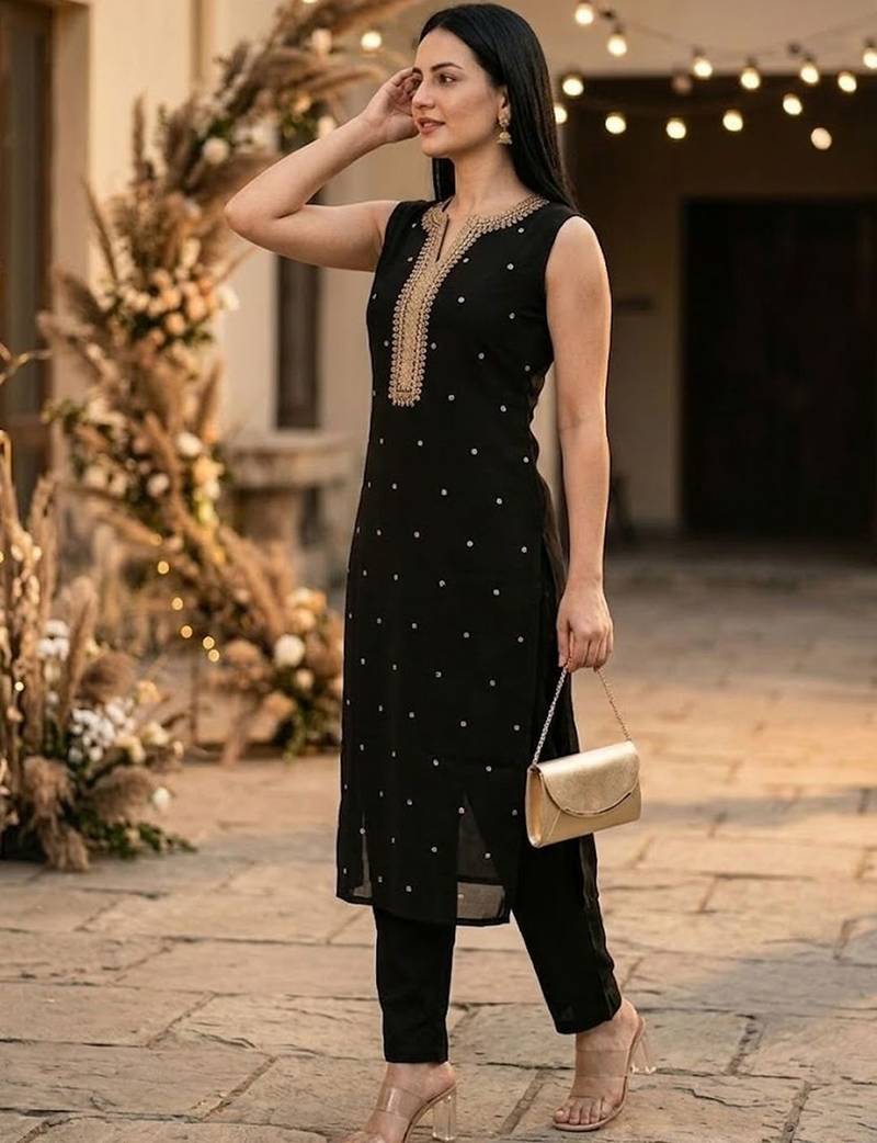 Women Embroidered Regular Kurta with Trousers
