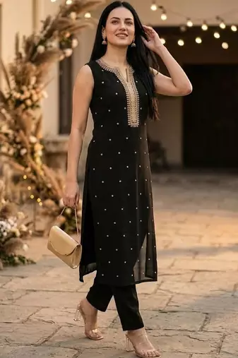 Women Embroidered Regular Kurta with Trousers
