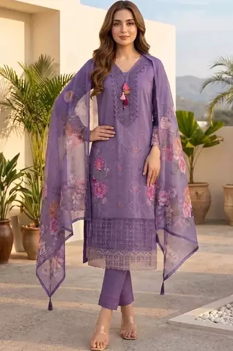 Women Floral Embroidered Regular Thread Work Pure Cotton Kurta with Trousers & With Dupatta