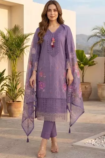 Women Floral Embroidered Regular Thread Work Pure Cotton Kurta with Trousers & With Dupatta