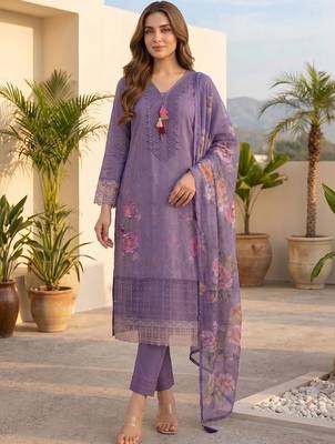 Women Floral Embroidered Regular Thread Work Pure Cotton Kurta with Trousers & With Dupatta 5