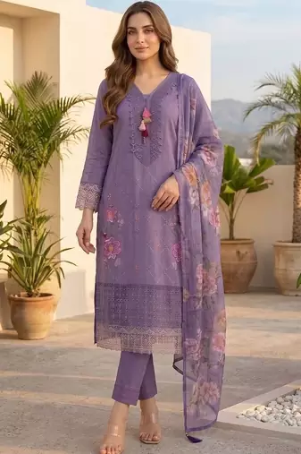 Women Floral Embroidered Regular Thread Work Pure Cotton Kurta with Trousers & With Dupatta