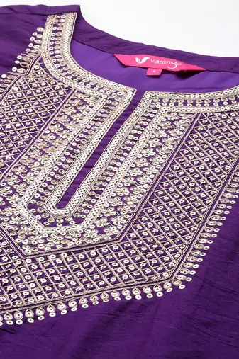 Embroidered Sequinned Chanderi Silk Kurta with Trousers & Dupatta