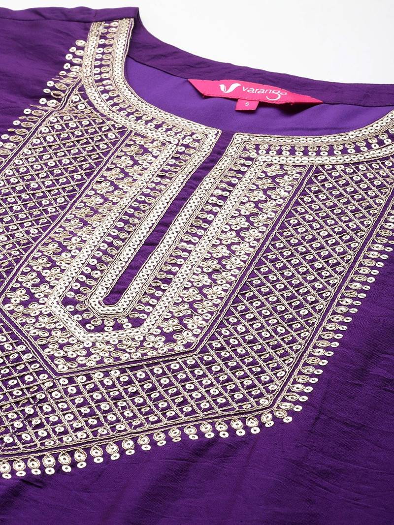 Embroidered Sequinned Chanderi Silk Kurta with Trousers & Dupatta