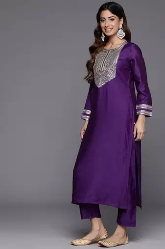 Embroidered Sequinned Chanderi Silk Kurta with Trousers & Dupatta