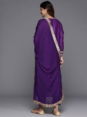 Embroidered Sequinned Chanderi Silk Kurta with Trousers & Dupatta 7