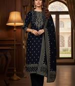Women Ethnic Motifs Embroidered Thread Work Velvet Kurta Trousers & With Dupatta